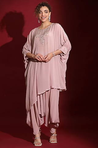 Lavender Viscose Organza Embellished Kaftan Set by Label Kaleido