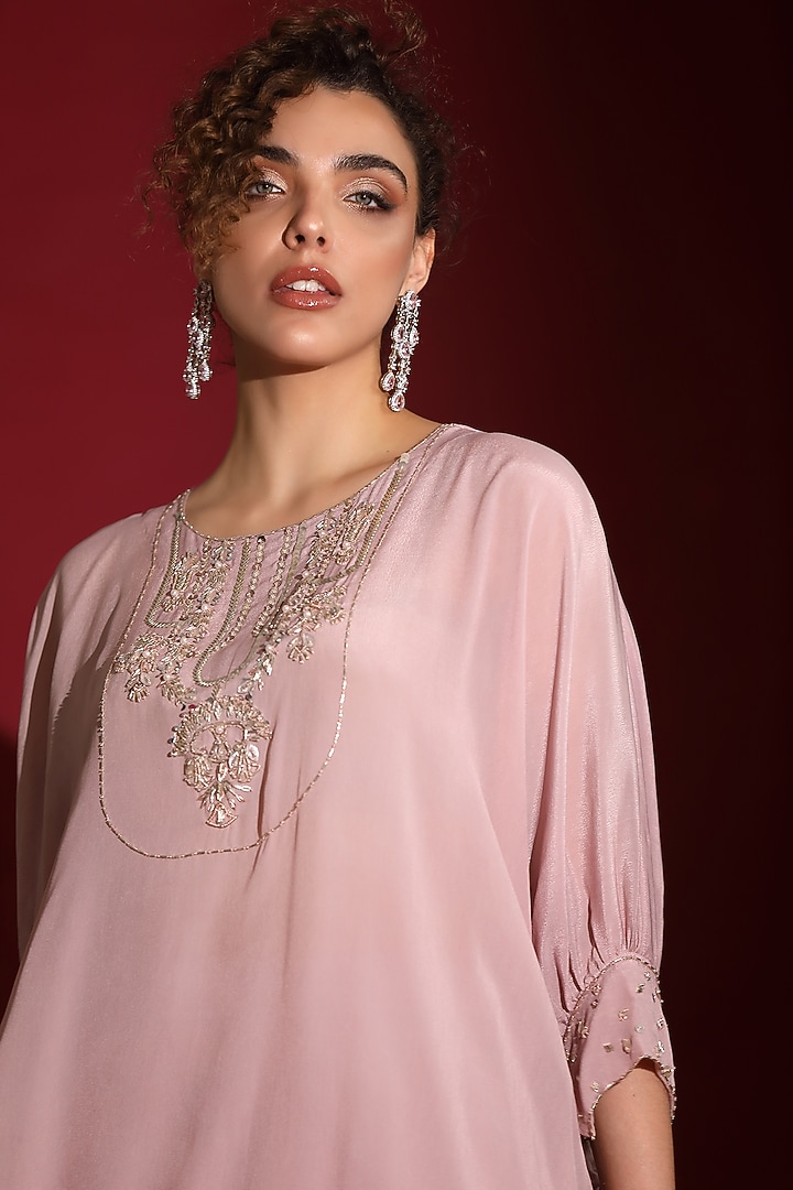 Lavender Viscose Organza Embellished Kaftan Set by Label Kaleido at Pernia's Pop Up Shop