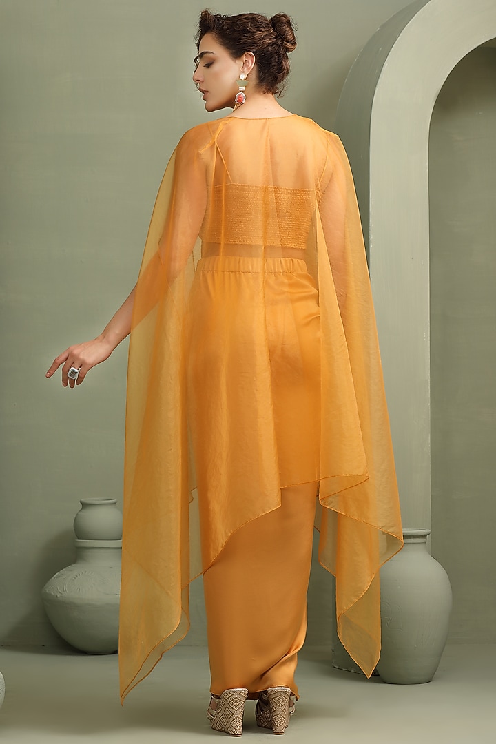 Mustard Yellow Milano Satin & Organza Cape Set by Label Kaleido at Pernia's Pop Up Shop