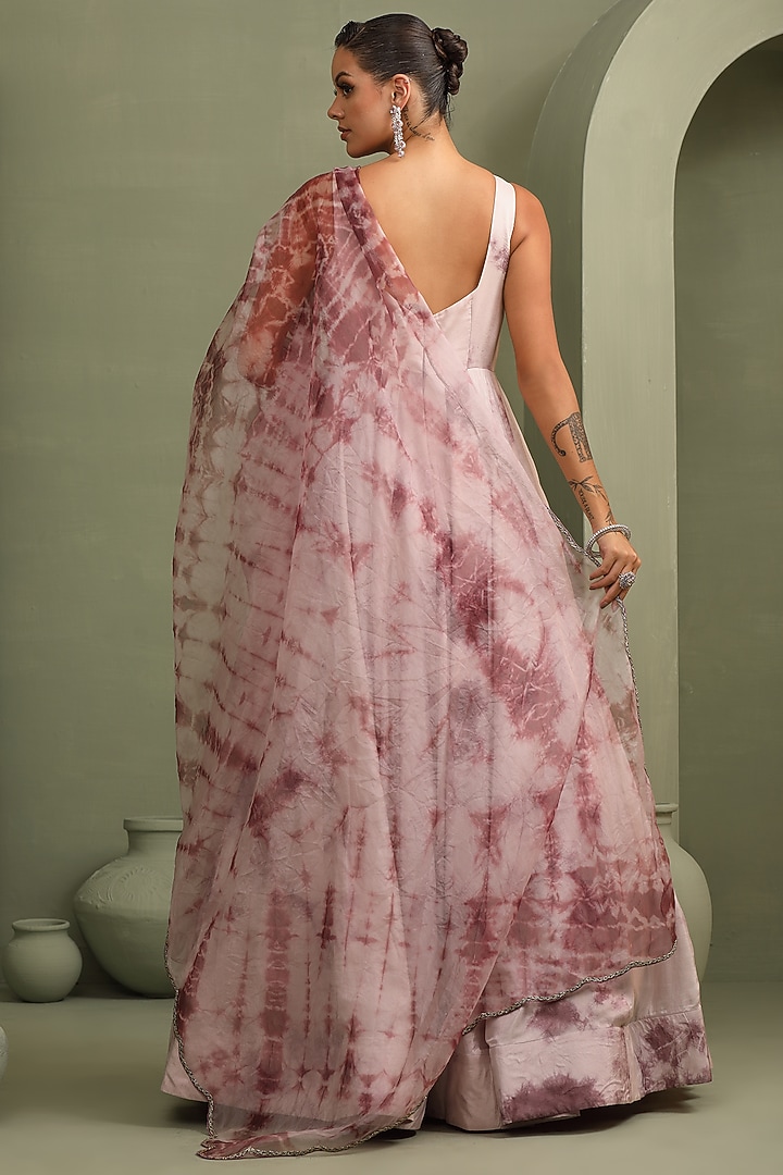 Lavender Upada Silk Embroidered & Tie-Dye Anarkali Engagement Gown With Dupatta by Label Kaleido at Pernia's Pop Up Shop