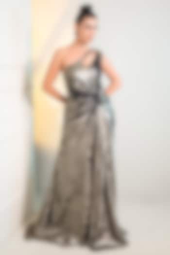 Dark Metallic Grey Foil Milano Sequins Work Engagement Gown by Label Kaleido at Pernia's Pop Up Shop