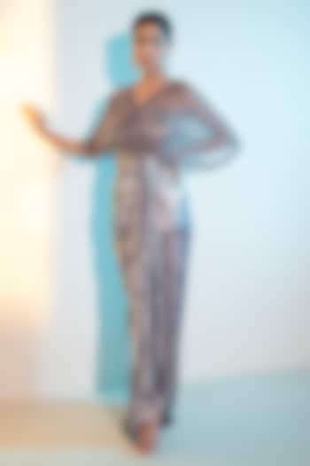 Metallic Purple Foil Milano Sequins Handwork Cape Party Wear Gown by Label Kaleido at Pernia's Pop Up Shop