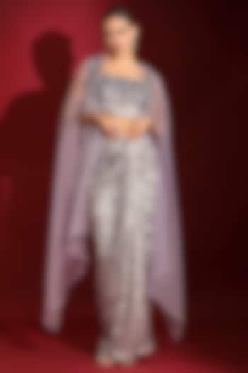 Metallic Purple Milano Foil Embellished Draped Skirt Set by Label Kaleido at Pernia's Pop Up Shop