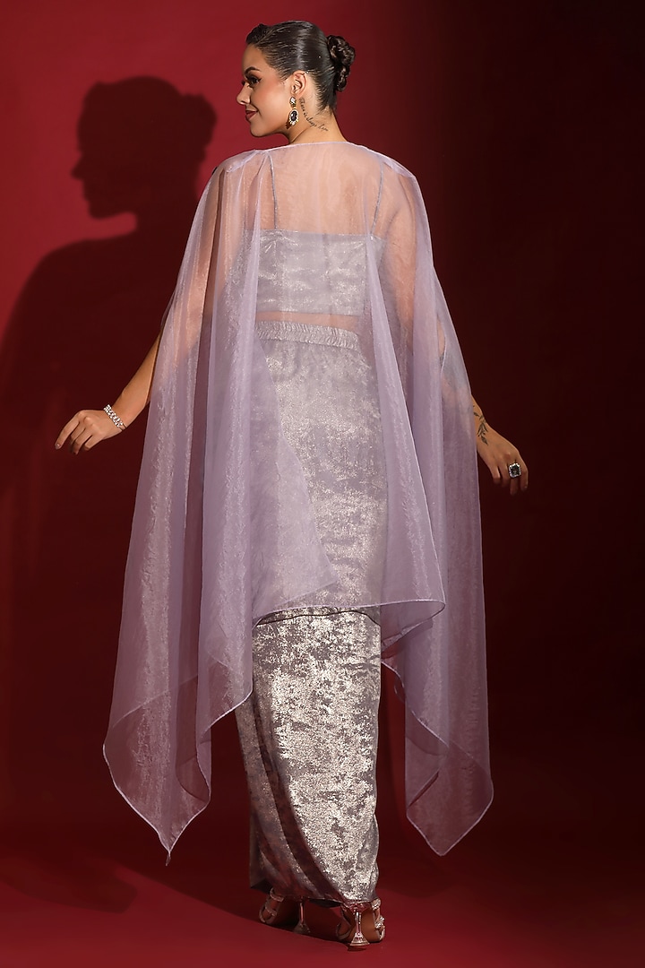 Metallic Purple Milano Foil Embellished Draped Skirt Set by Label Kaleido at Pernia's Pop Up Shop