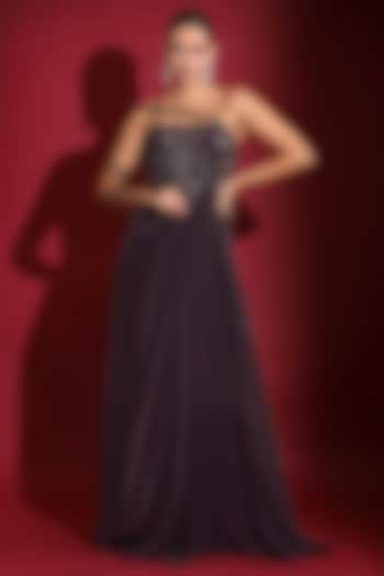 Chocolate Brown Viscose Crepe Hand Embellished Engagement Gown by Label Kaleido at Pernia's Pop Up Shop