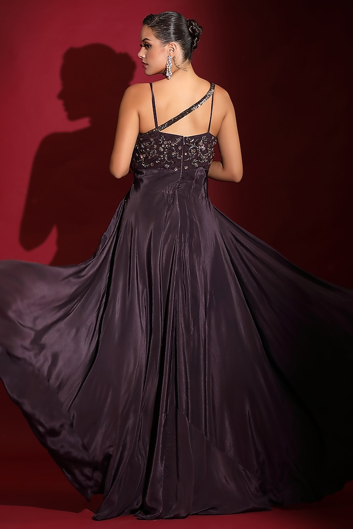 Chocolate Brown Viscose Crepe Hand Embellished Engagement Gown by Label Kaleido at Pernia's Pop Up Shop