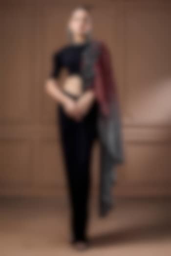 Black Jersey Sequins Work Draped Skirt Set by Label Kaleido at Pernia's Pop Up Shop