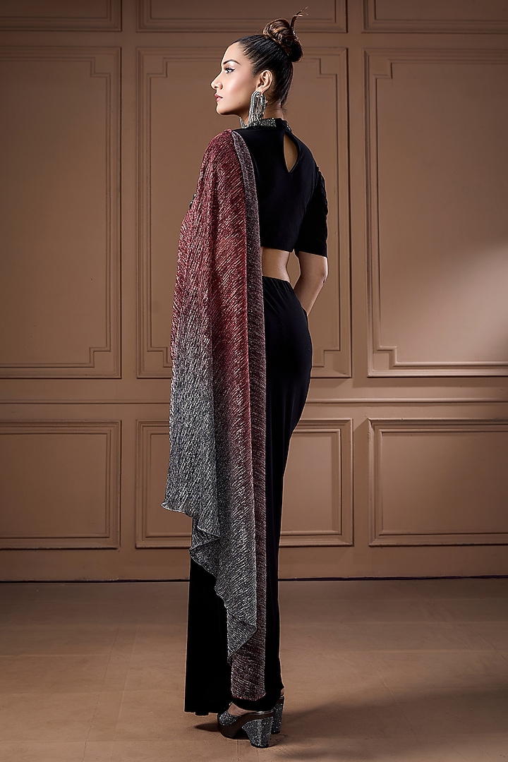 Black Jersey Sequins Work Draped Skirt Set by Label Kaleido at Pernia's Pop Up Shop
