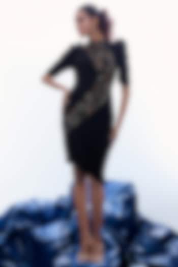 Black Jersey Beads Embellished Asymmetrical Cowl Vacation Dress by Label Kaleido at Pernia's Pop Up Shop