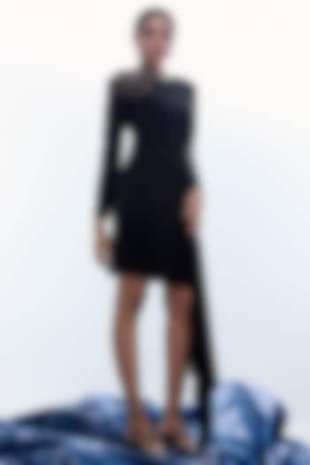 Black Jersey Coin Embellished Asymmetrical Vacation Dress by Label Kaleido at Pernia's Pop Up Shop