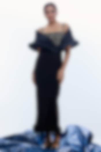 Black Sapphire Crepe Sequins Embellished Structured Vacation Dress by Label Kaleido at Pernia's Pop Up Shop