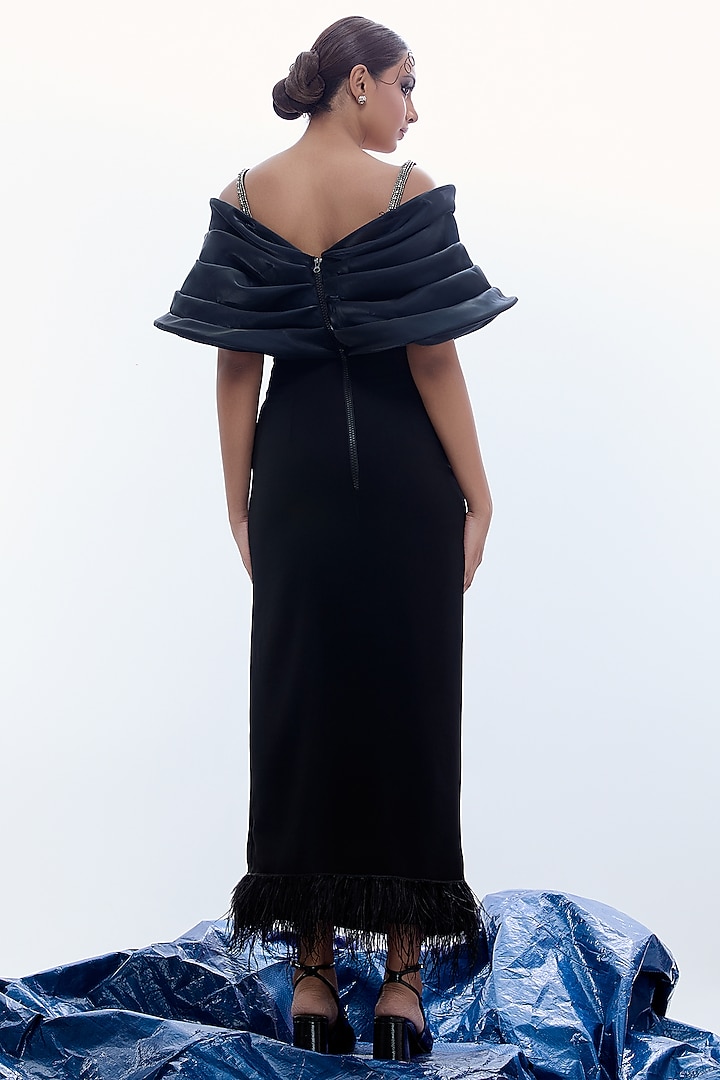 Black Sapphire Crepe Sequins Embellished Structured Vacation Dress by Label Kaleido at Pernia's Pop Up Shop