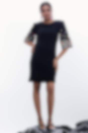 Black Sapphire Crepe Floral Embellished Summer Dress by Label Kaleido at Pernia's Pop Up Shop