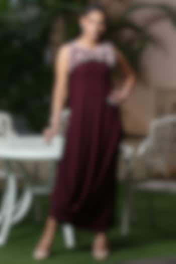 Plum Cowl Draped Gown by Label Kaleido