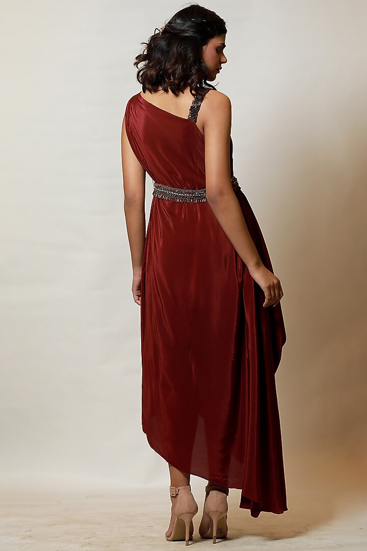 Wine Draped Vacation Dress With Detachable Belt by Label Kaleido at Pernia's Pop Up Shop