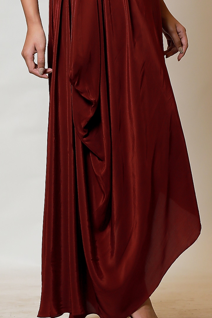 Wine Draped Vacation Dress With Detachable Belt by Label Kaleido at Pernia's Pop Up Shop