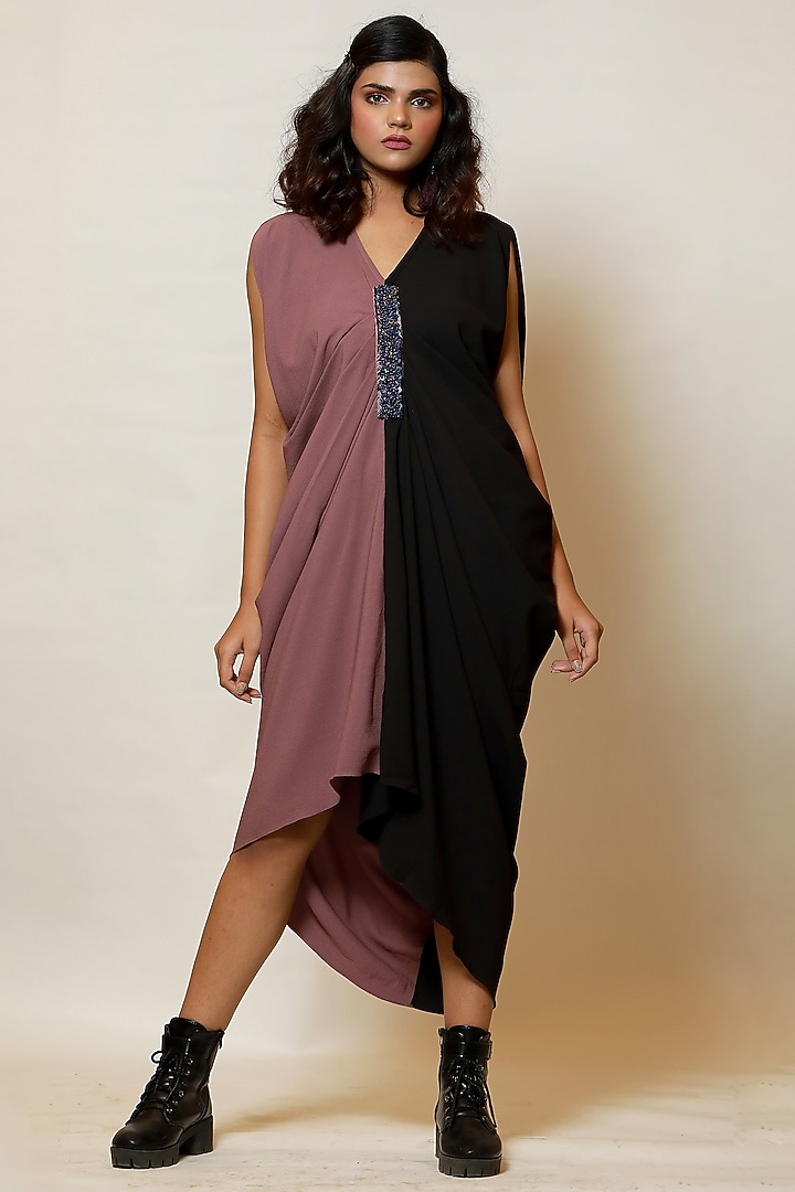 Black & Mauve Draped High-Low Kaftan by Label Kaleido at Pernia's Pop Up Shop