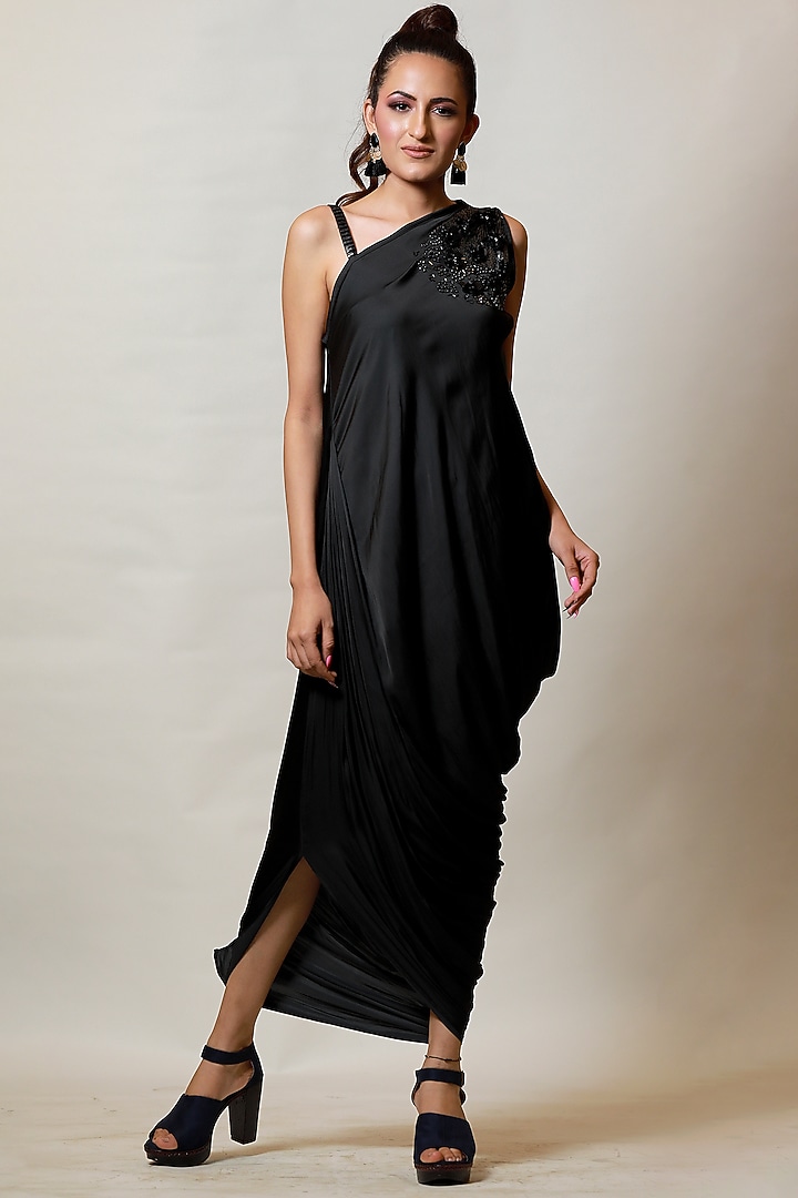 Black Embellished One-Shoulder Vacation Dress by Label Kaleido at Pernia's Pop Up Shop