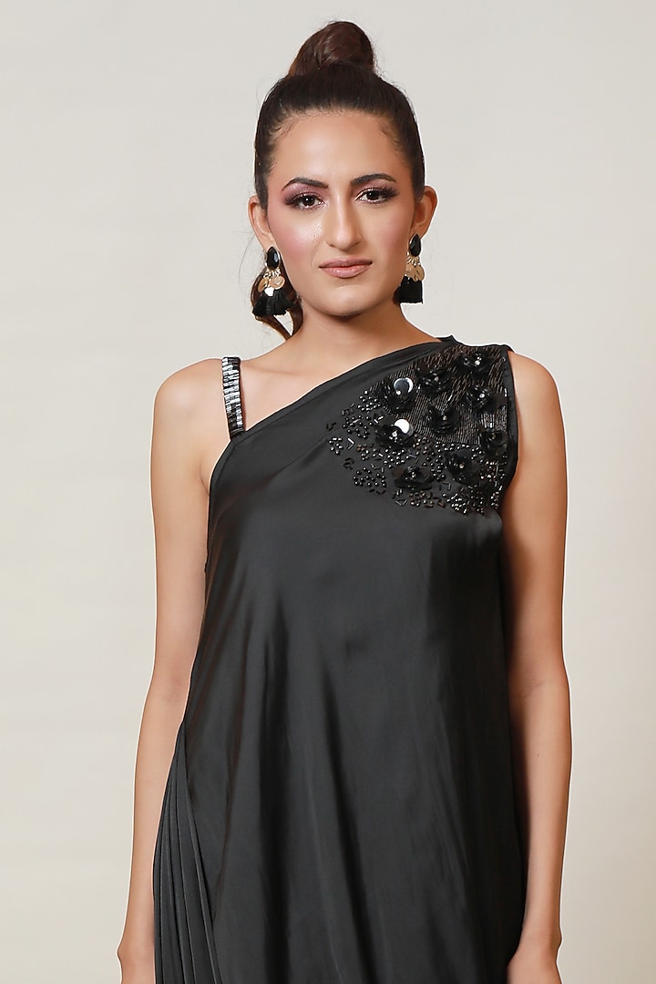 Black Embellished One-Shoulder Vacation Dress by Label Kaleido at Pernia's Pop Up Shop