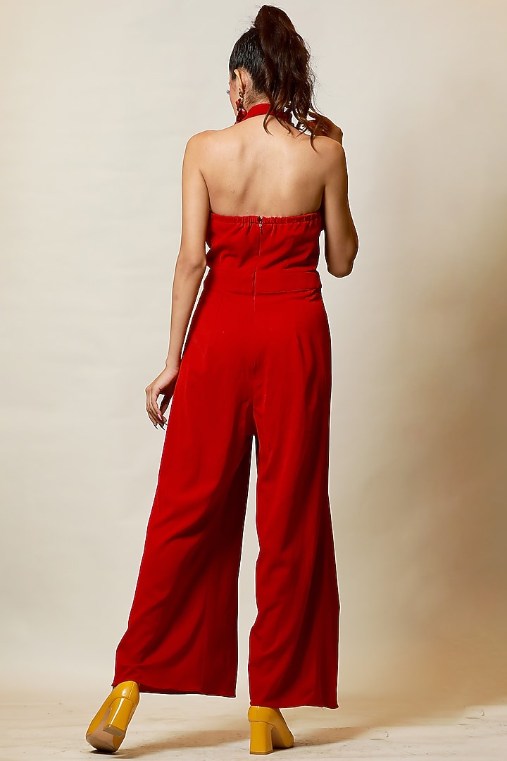 Poppy Red Halter-Neck Jumpsuit by Label Kaleido at Pernia's Pop Up Shop