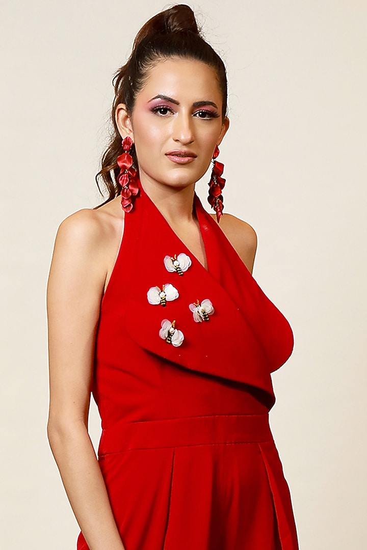 Poppy Red Halter-Neck Jumpsuit by Label Kaleido at Pernia's Pop Up Shop