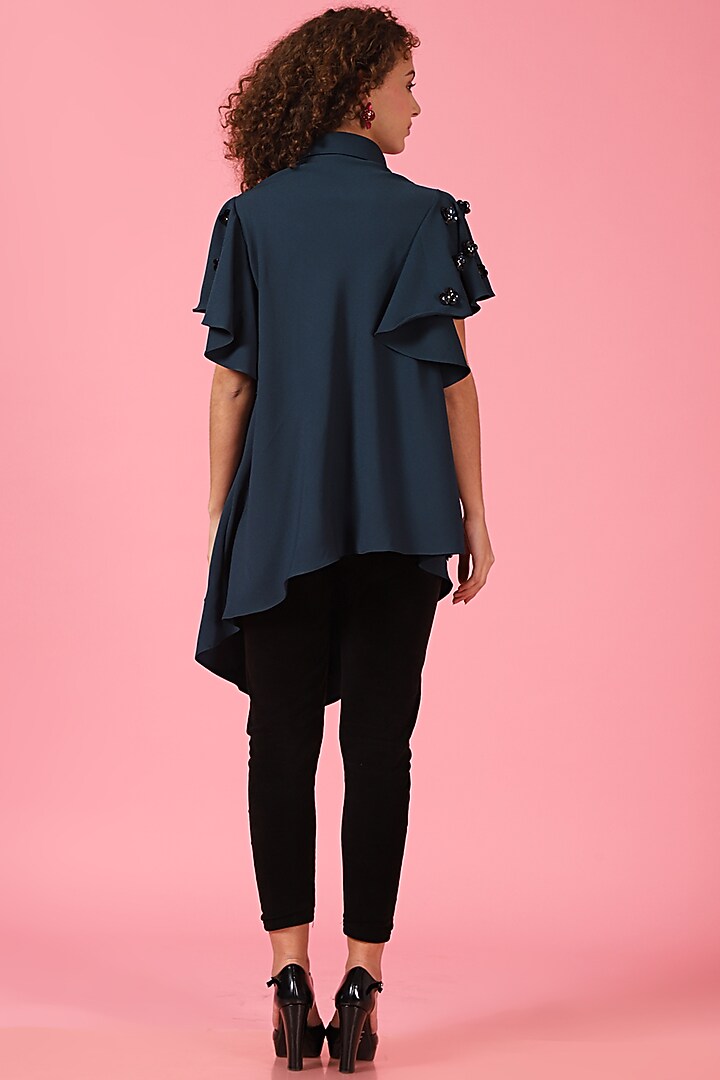 Teal Blue Asymmetrical Shirt by Label Kaleido at Pernia's Pop Up Shop