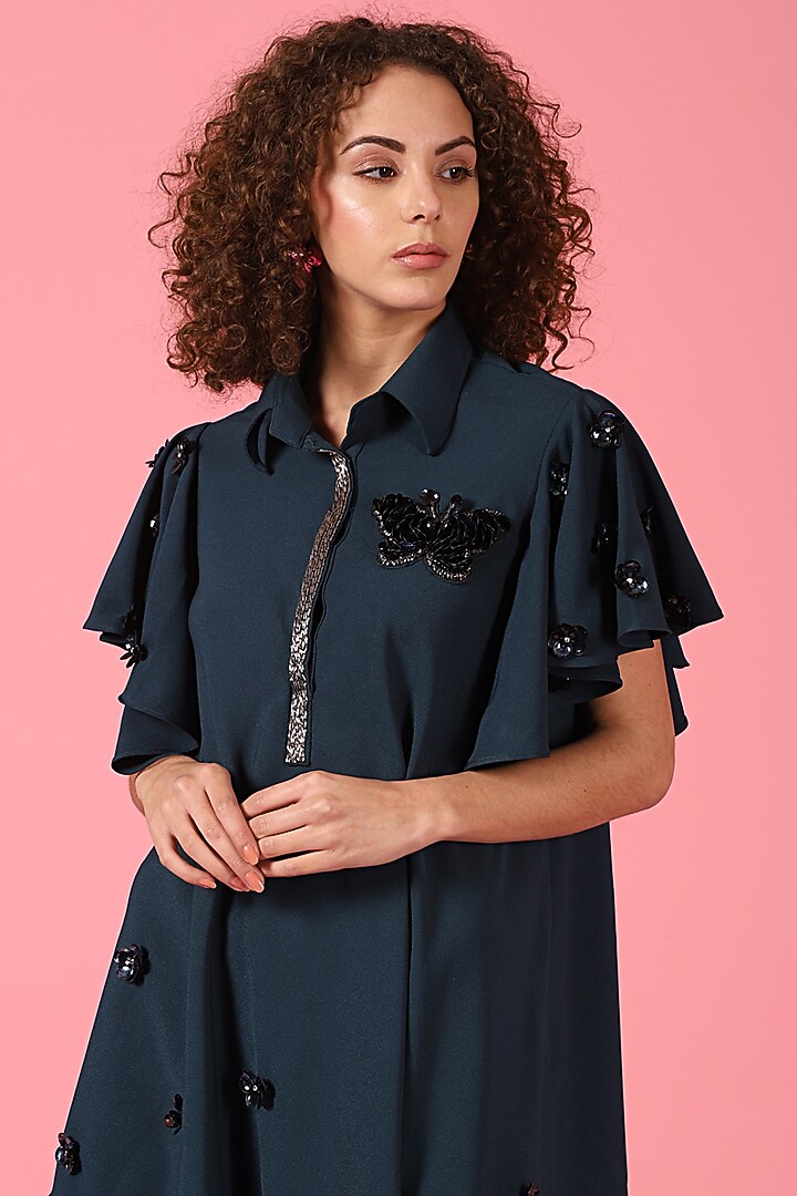 Teal Blue Asymmetrical Shirt by Label Kaleido at Pernia's Pop Up Shop