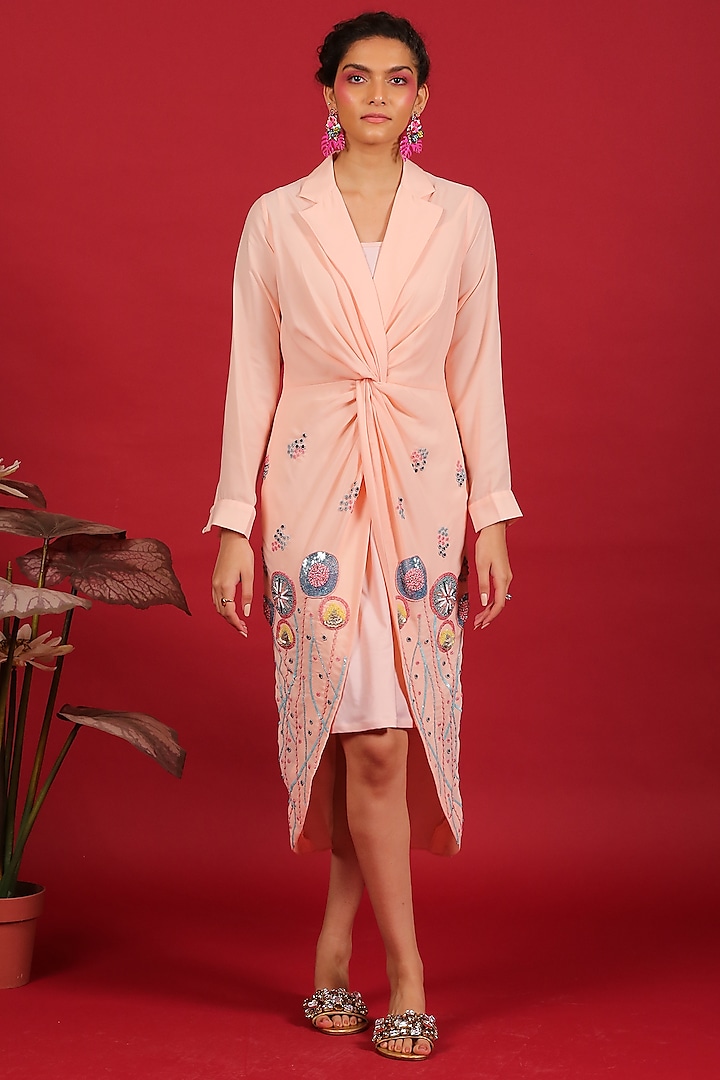 Peach Knotted Shirt Dress by Label Kaleido