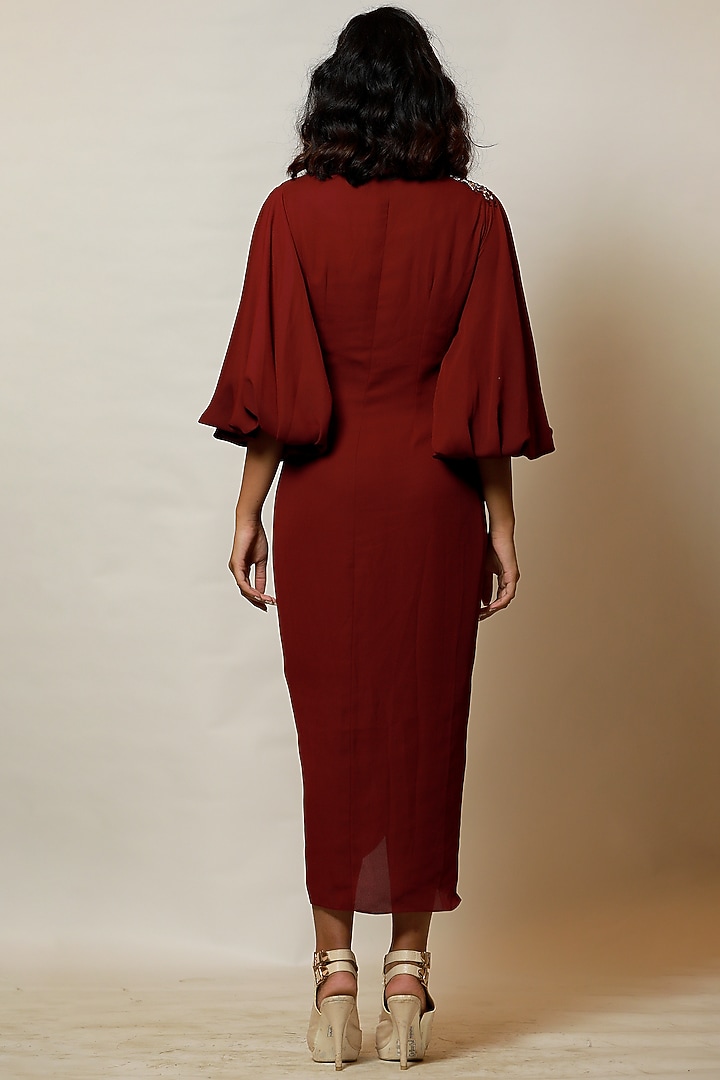 Wine Hand Embroidered Knotted Summer Dress by Label Kaleido at Pernia's Pop Up Shop