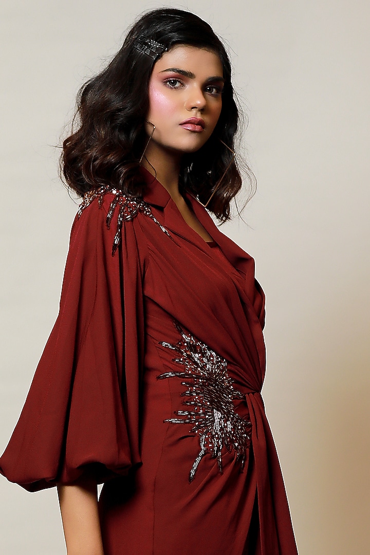 Wine Hand Embroidered Knotted Summer Dress by Label Kaleido at Pernia's Pop Up Shop