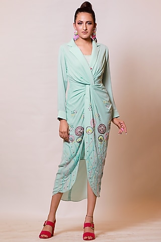 Sea Blue Knotted Shirt Dress With Inner by Label Kaleido