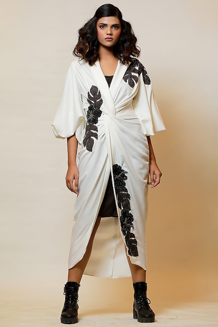 White & Black Knotted Shirt Dress With Inner by Label Kaleido