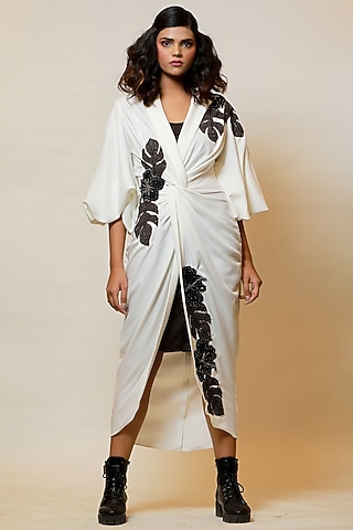 White & Black Knotted Shirt Dress With Inner by Label Kaleido