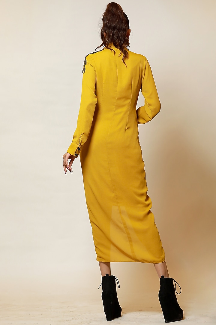 Mustard & Black Knotted Summer Shirt Dress With Inner by Label Kaleido at Pernia's Pop Up Shop