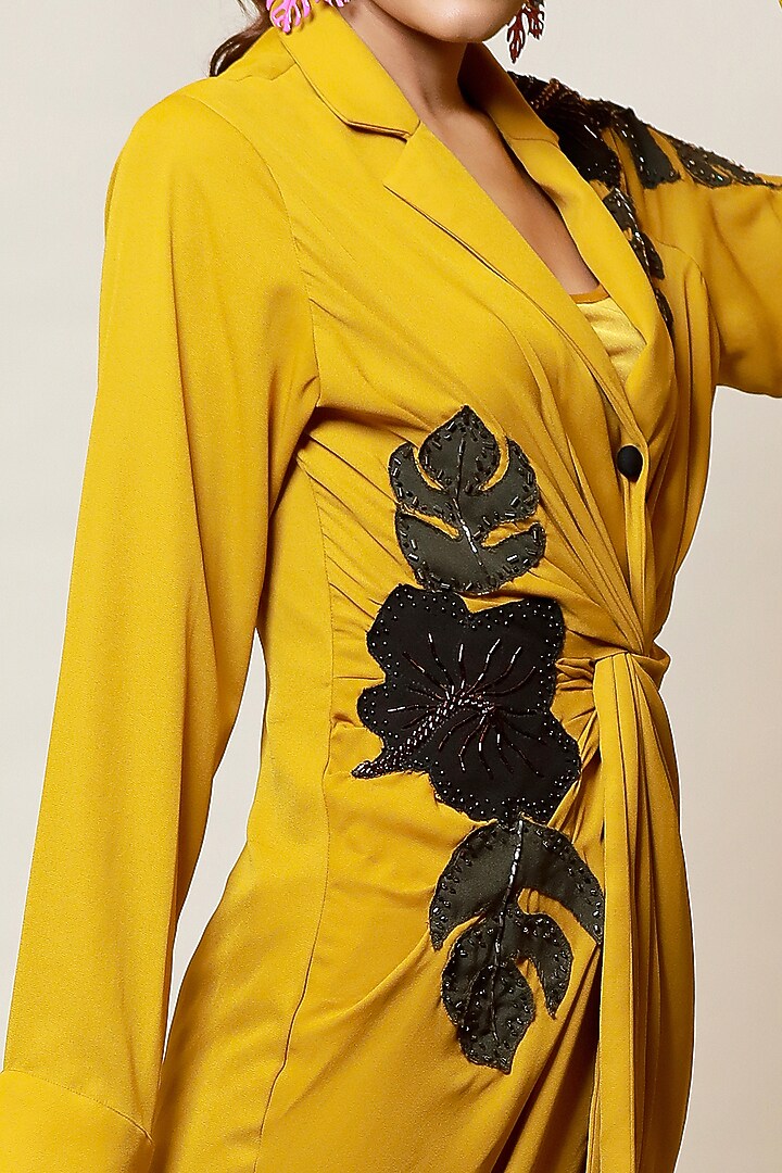 Mustard & Black Knotted Summer Shirt Dress With Inner by Label Kaleido at Pernia's Pop Up Shop