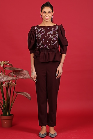 Wine Moss Scuba Pant Set by Label Kaleido