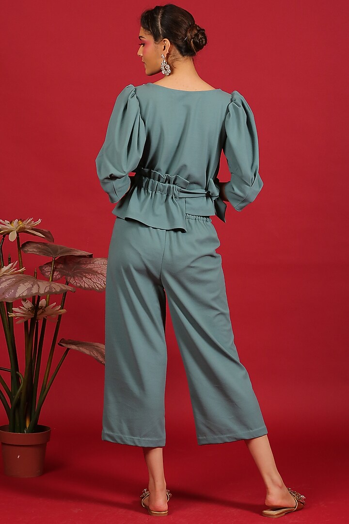 Grey-Blue Moss Scuba Pant Set by Label Kaleido at Pernia's Pop Up Shop