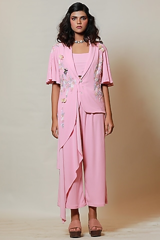 Powder Pink Asymmetrical Jacket Set by Label Kaleido