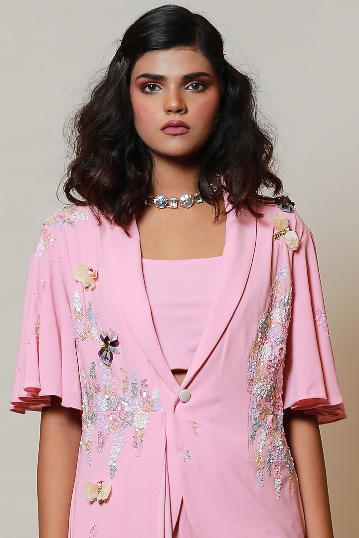 Powder Pink Asymmetrical Jacket Set by Label Kaleido at Pernia's Pop Up Shop