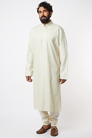 Beige Textured Kurta Set by Lalit Jalan