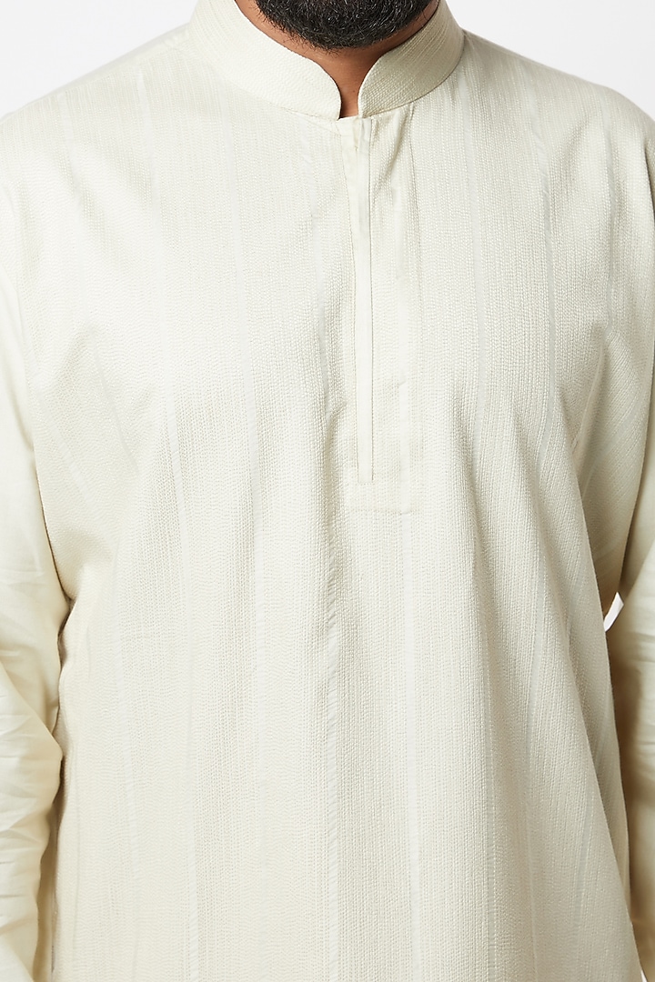 Beige Textured Kurta Set by Lalit Jalan at Pernia's Pop Up Shop