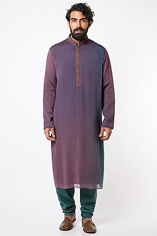 Wine & Green Chiffon Kurta Set by Lalit Jalan