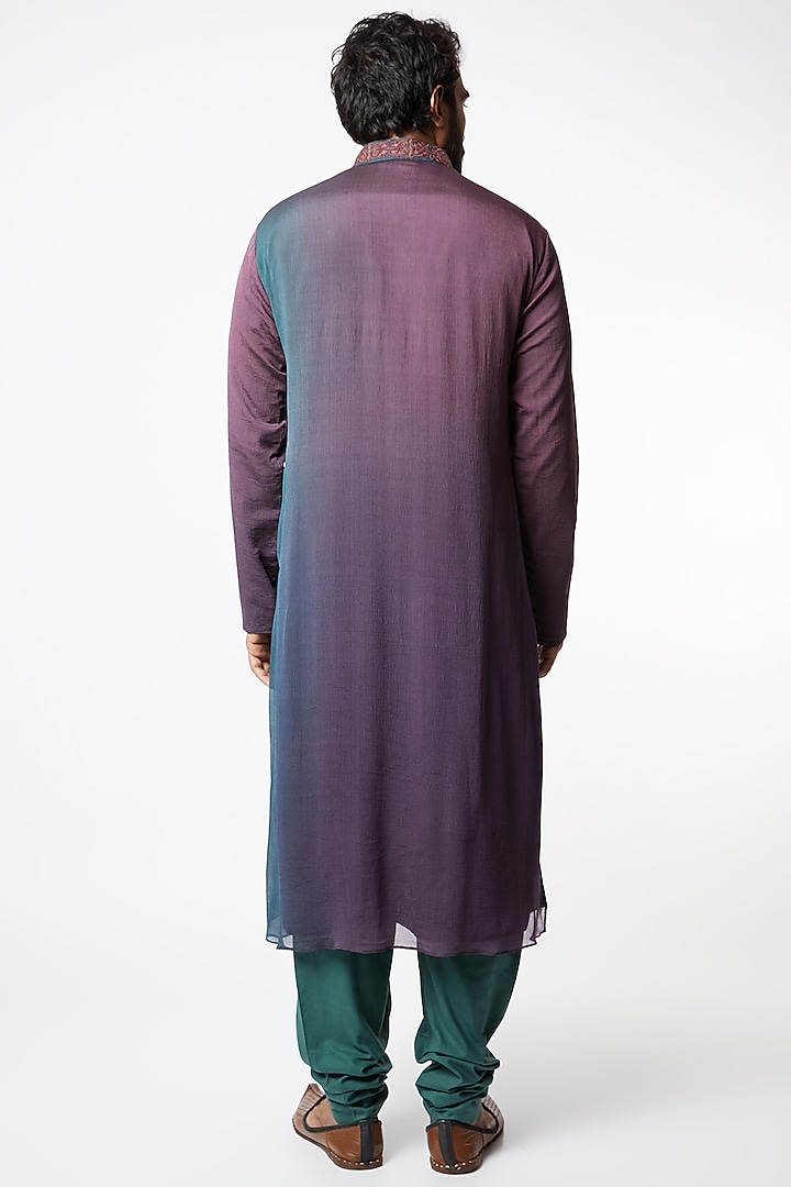 Wine & Green Chiffon Kurta Set by Lalit Jalan at Pernia's Pop Up Shop