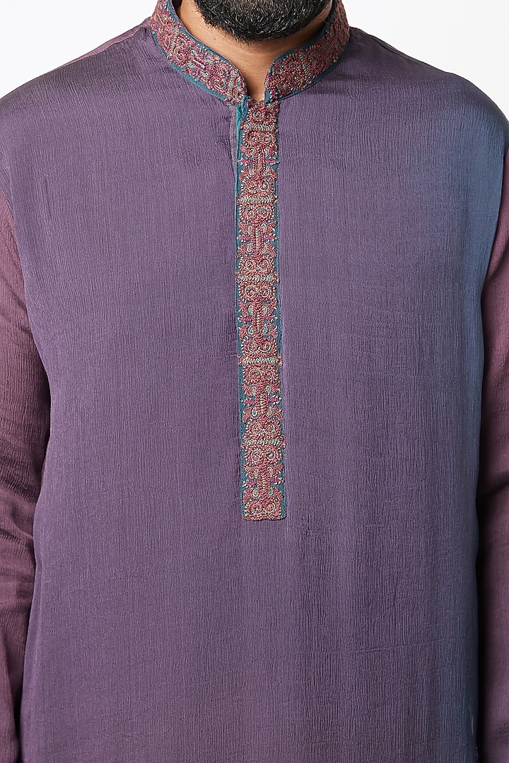 Wine & Green Chiffon Kurta Set by Lalit Jalan at Pernia's Pop Up Shop