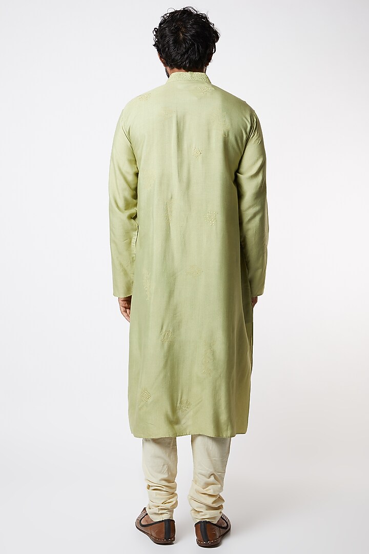 Pista Green Embroidered Kurta Set by Lalit Jalan at Pernia's Pop Up Shop