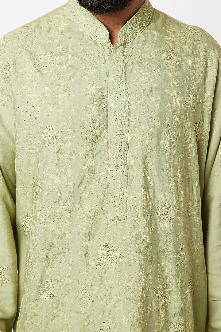 Pista Green Embroidered Kurta Set by Lalit Jalan at Pernia's Pop Up Shop