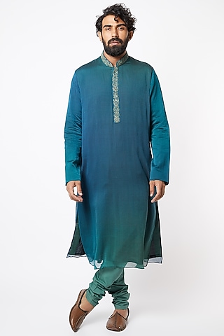 Emerald Green Chiffon Kurta Set by Lalit Jalan