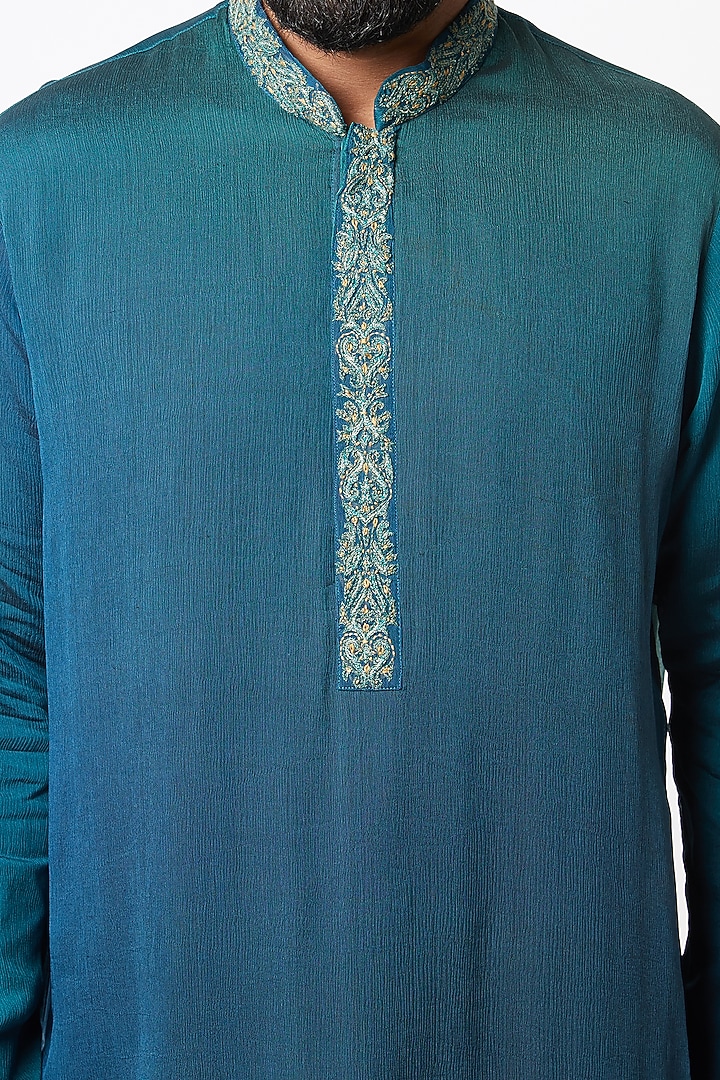 Emerald Green Chiffon Kurta Set by Lalit Jalan at Pernia's Pop Up Shop