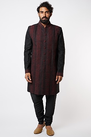 Black Embroidered Achkan Jacket Set by Lalit Jalan