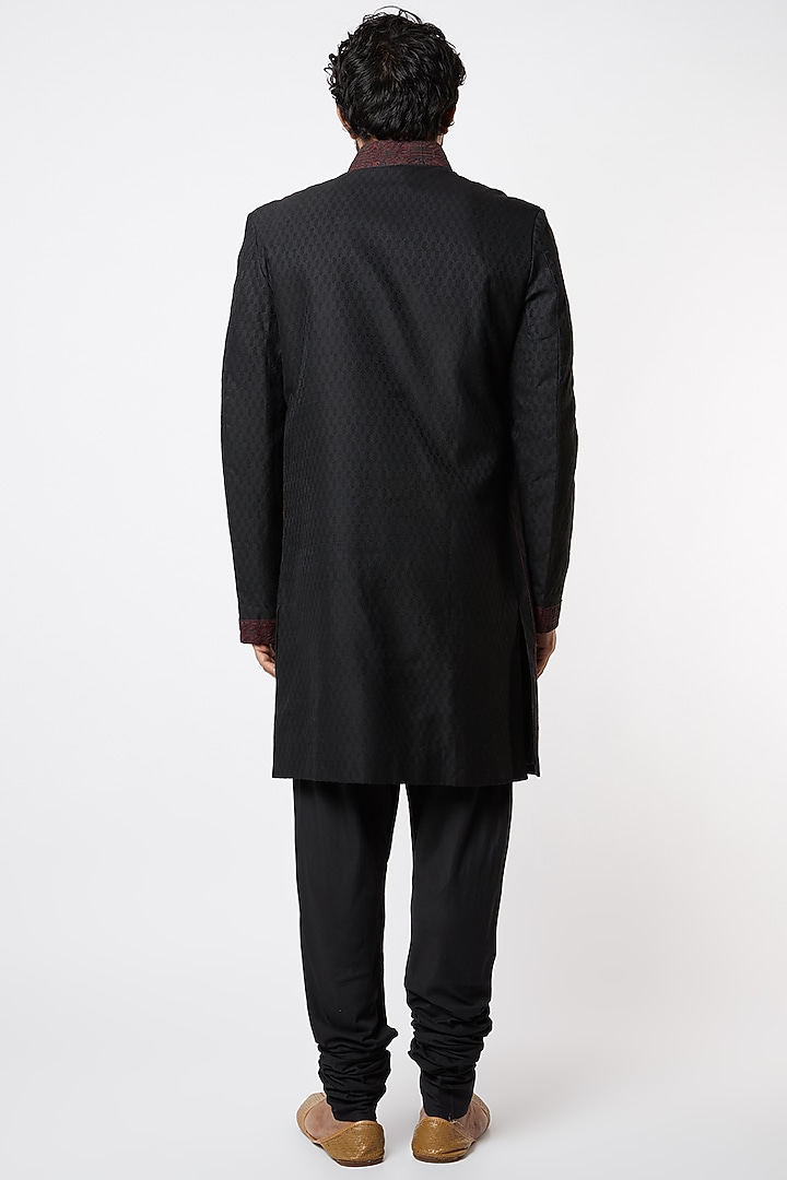 Black Embroidered Achkan Jacket Set by Lalit Jalan at Pernia's Pop Up Shop